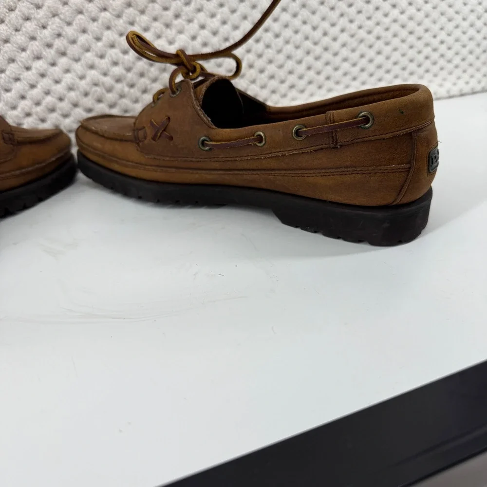 Vintage Polo Country Ralph Lauren Men Boat Shoes Leather Brown Lace Up Casual 8D